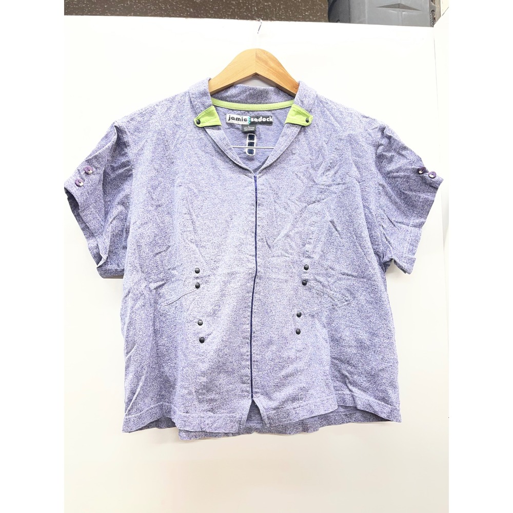 Jamie Sadock Womens Purple Heathered Zip Front‎ Short Sleeve Golf Top Large
